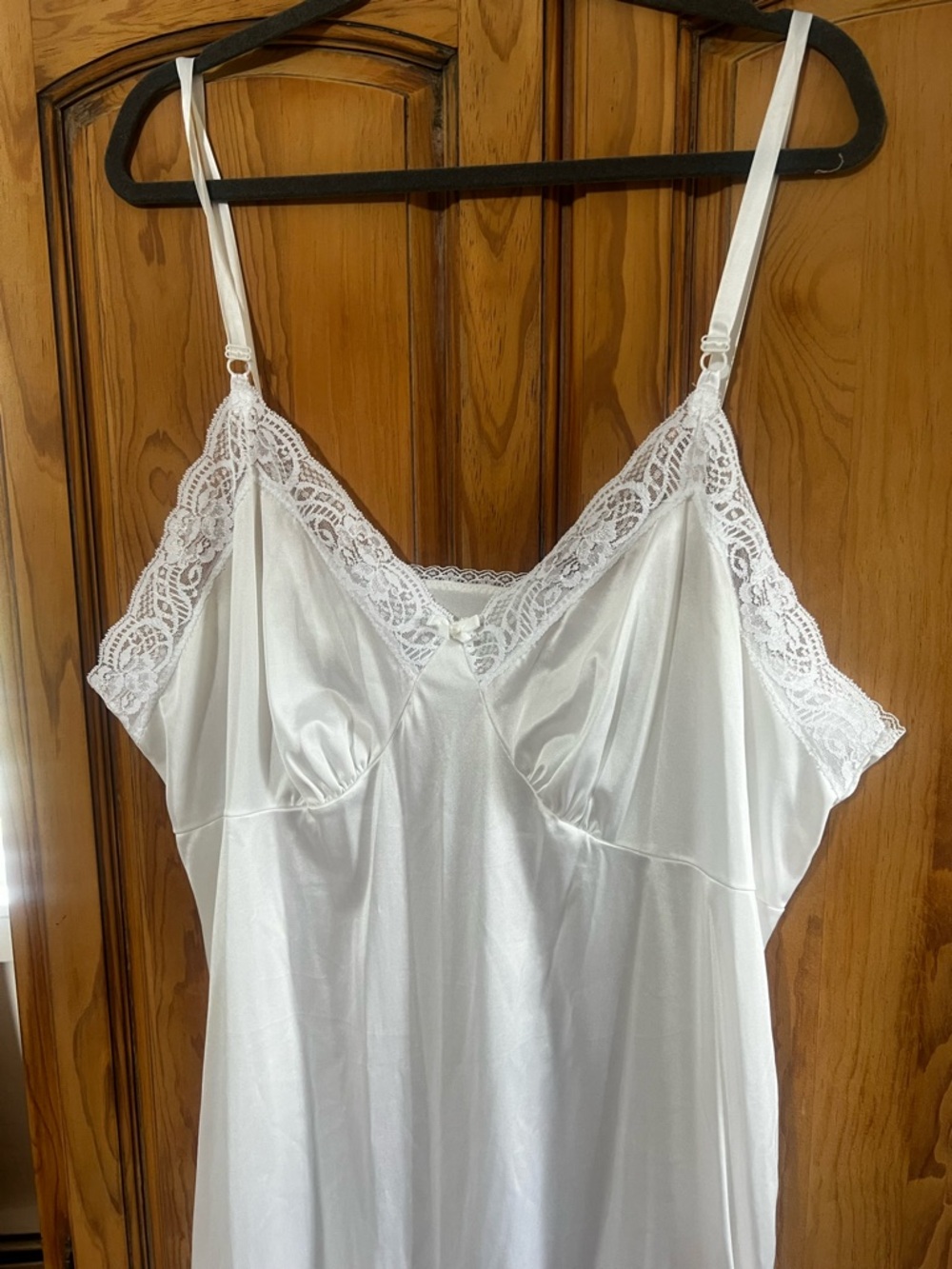 Vintage adonna Silky Lace-Trim Chemise nightgown Slip - White